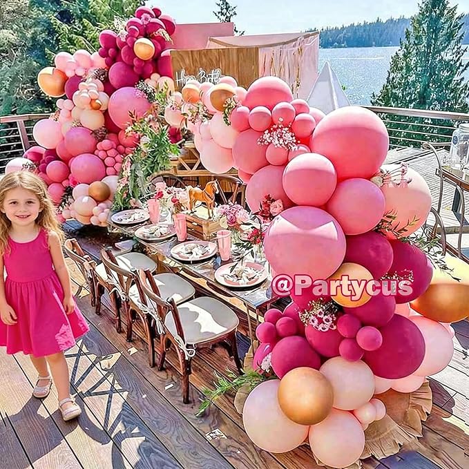 Hot Pink Balloon Arch Kit Double Stuffed, Dark Light Pink Magenta Blush Gold Balloon Garland for Birthday Baby Shower Wedding Mother's Day Cheetah Bridal Shower Party Decoration