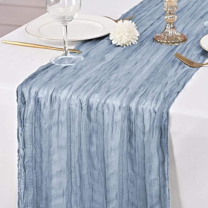 24 Pack Dusty Blue Table Runner 10Ft Cheesecloth Table Runner Rustic Gauze Table Runners Romantic Long Sheer Fabric Cheese Cloth Table Runners for Wedding Party Bridal Baby Shower