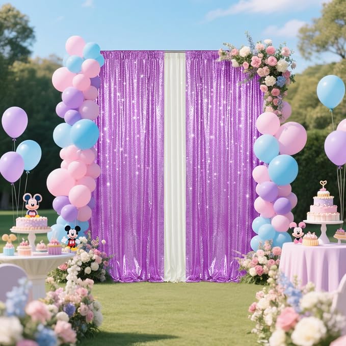 PartyDelight Sequin Backdrop Curtains 2x8ft 2 Panels | 3mm stitched sequin curtain with 4 inch rod pocket for 2x8ft 2 panel doorway window side drape narrow photo booth strip