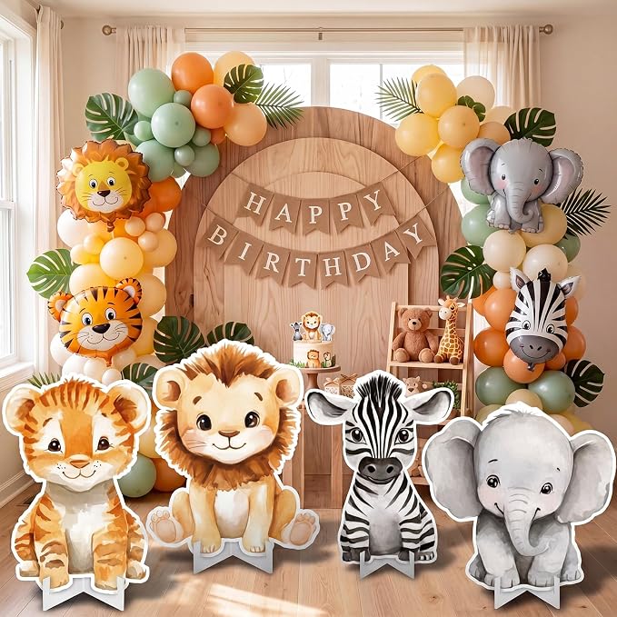 Honoson 4 Pcs Large 24" x 32" Safari Animals Cardboard Cutouts Standup Life Size, Wildlife Jungle Birthday Party Decoration Yard Signs for Baby Shower Forest Camp Themed Lawn Classroom Photo Backdrop
