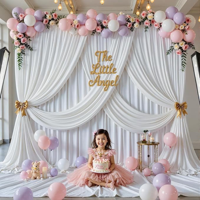 30ftx12ft Wrinkle Free White Backdrop Curtain, 6 Panels 12FT Long Wedding Photo Backdrop Drapes, Silky Polyester Back Drop Cloth for Birthday Photography Background Party Backdrop Draping
