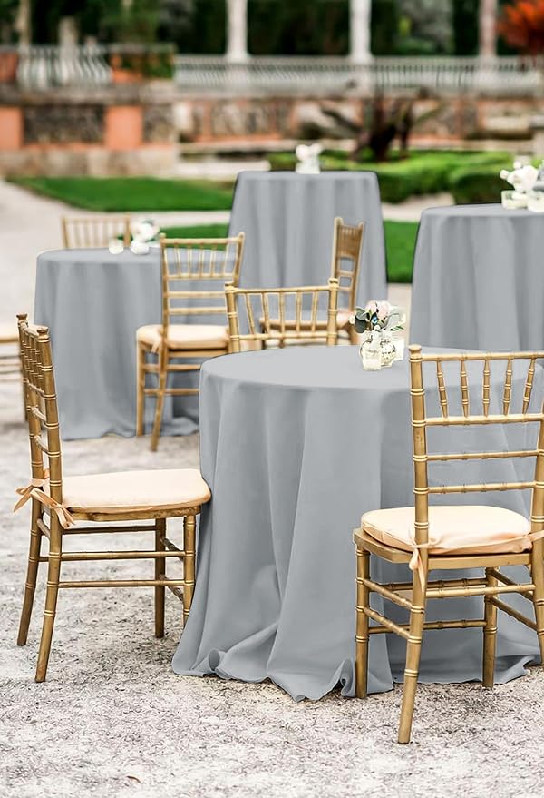 fani 10 Pack 90 Inch Round Tablecloth, Light Grey Polyester Fabric Table Cloth for Round Table, Stain and Wrinkle Resistant Washable Table Cover for Wedding Party Dining Table Buffet and Camping