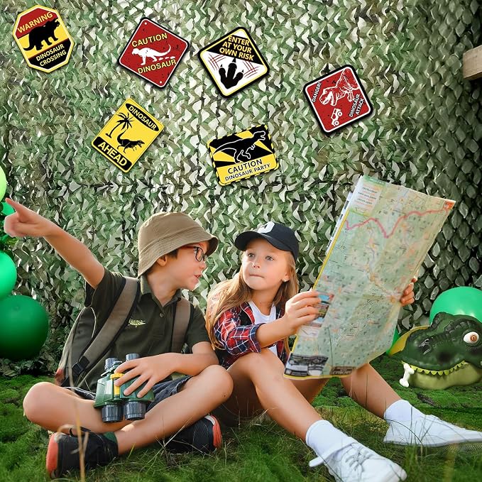 Bucherry Dinosaur Party Decorations Set 10x13ft Dino Netting 6 Paper Sign Jungle Dino Theme Birthday Party Supplies for Birthday Indoor Outdoor Decor Halloween Dinosaur Trunk or Treat Car Decorations