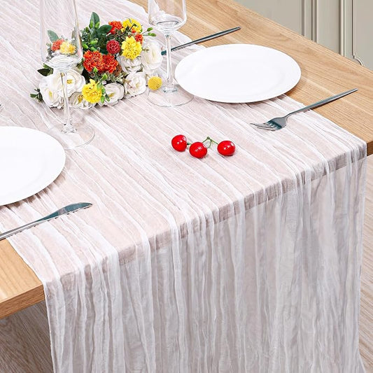 1 Pack Cheesecloth Table Runner 10Ft Christmas Gauze Boho Table Runners for Wedding Decor Bridal Shower Decorations Baby Shower Party(35" x 120")