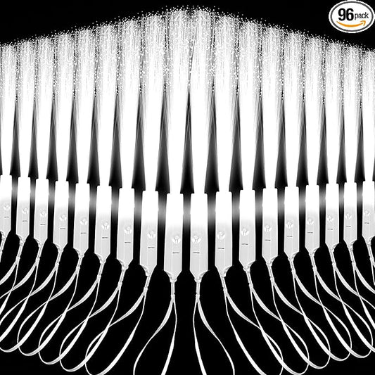 96 Pcs White Fiber Optic Wands LED Glow Fiber Stick Light Up Optic Wand Glow in The Dark Fibers Wands with 3 Light Modes for Wedding Club Carnival Party Birthday Concerts Favors