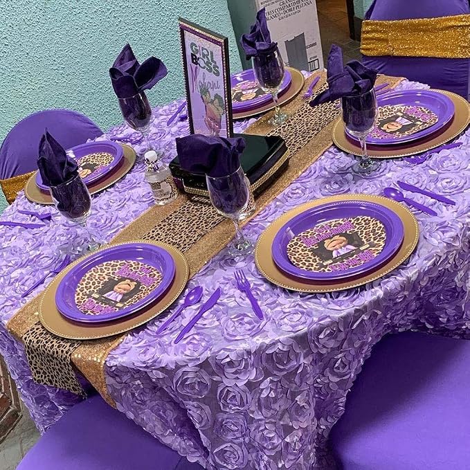 Fanqisi 3D Floral Tablecloth Rectangular 90x132 Inches Lavender Rosette Tablecloth for Outdoor Dinner Wedding Baby Shower Cake Table Decoration