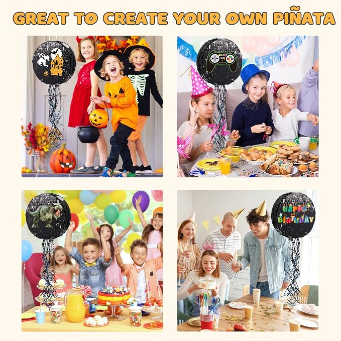 WERNNSAI Black Round Piñata for DIY - Halloween Black Moon Piñata for Kids DIY Birthday Party Disco Decoration for Adult Night Party Supplies with Confetti Bat Blindfold, 12.2”x 12.2”