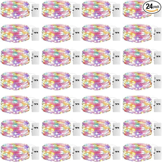 24 Pack Fairy Lights with Timer Battery Operated, 3 Modes 7ft Mini Twinkle Lights Waterproof, 20 LED Bulk String Light for Mason Jars Christmas Decoration Wedding Table Centerpieces,Multicolor