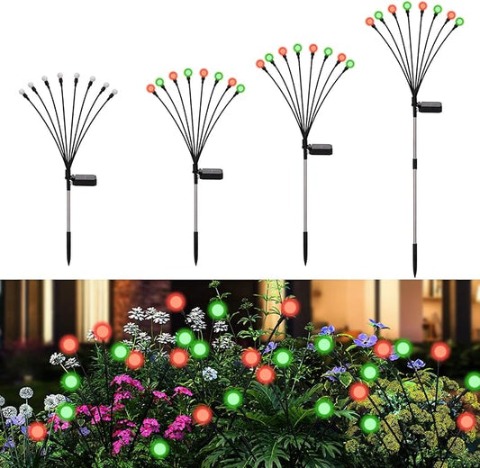 Solar Firefly Lights Outdoor Waterproof; 8 Modes Red and Green Firefly Swaying Solar Garden Lights Stakes for Outside Christmas Holiday Yard Patio Plant Garden Decor 4 Pack(Red & Green)