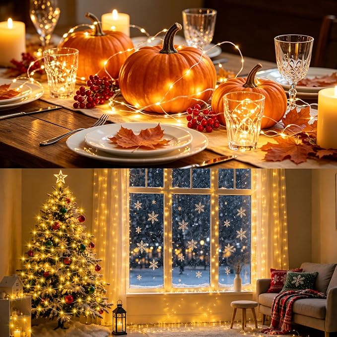 2 Pack Fairy String Lights Plug in, 33Ft 100 Micro Starry LED Twinkle Fairy Lights IP68 Full Waterproof with Remote for Bedroom Garden Christmas Decor (Warm White)