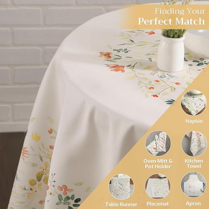 Maison d' Hermine Table Cloth Round Table 100% Cotton 63 Round Inches Tablecloth Reusable Decorative for Dining Kitchen Room Farmhouse Party Home Hotel Restaurant Spring Summer - Colmar