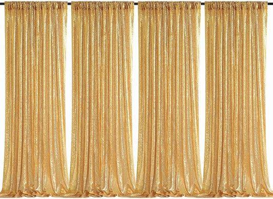 B-COOL Sequin Backdrop Gold Curtains 4 Panels 2ftx8ft Glitter Shimmer Fabric Sparkly Drapes for Background Wedding Banquet Party Decorations