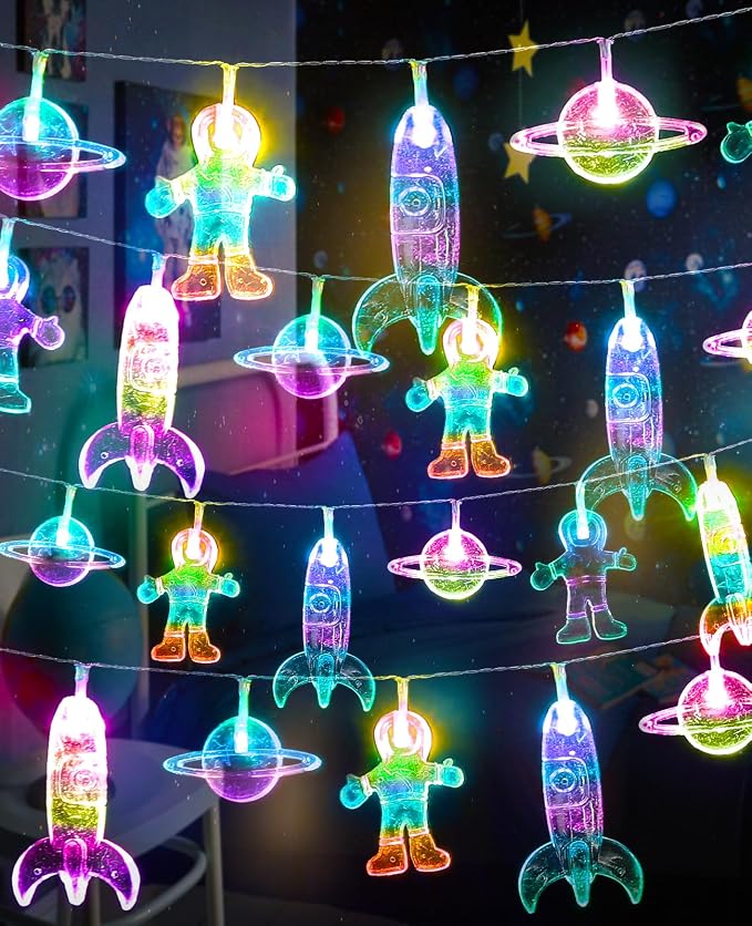 AceList Space String Lights, 50 LED Color-Changing Fairy Lights with Battery&USB Powered for Children's/Kids' Rooms, Space-Themed Party, Christmas and Bedroom Decor