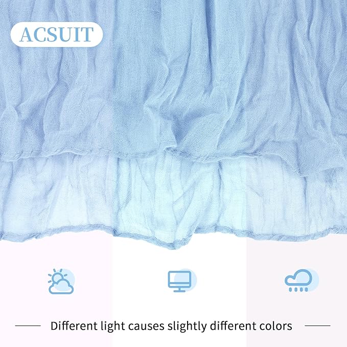 16 Pack Baby Blue Cheesecloth Table Runner 20 x 120 inch Gauze Table Runners 10 FT Long,Semi Sheer Cheese Cloth Fabric Table Runner Bulk for Wedding,Party,Baby Shower,Bridal Shower Decoration