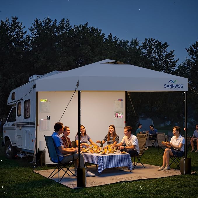 10X10 Pop Up Canopy Tent,Removable Pockets Sidewall for Extra Storage,Heavy Duty One Person Set Up Event Tent,Easy Up Canopy with One Push Button,White