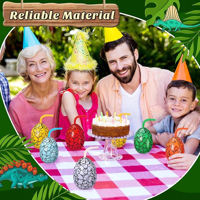 Maxcheck 12 Set Dinosaur Party Favor Cups with Lids and Straws Dino Cups for Kids 10 oz Crack Dinosaur Egg Bottles for Dino Theme Birthday Party Supplies Decorations