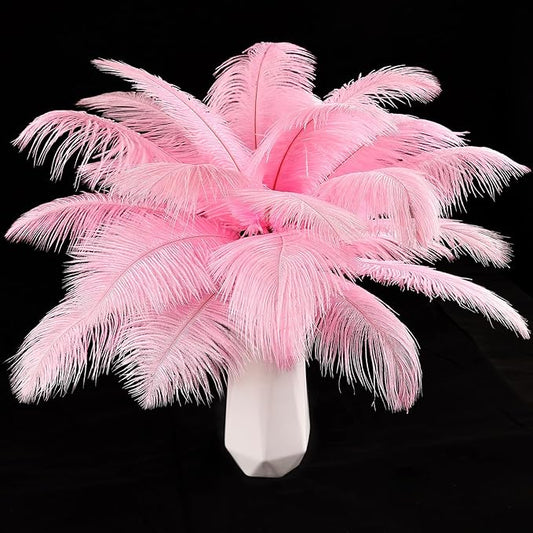 THARAHT Pink Ostrich Feathers 12pcs Natural Bulk 10-12Inch 25cm-30cm for Crafts Wedding Party Centerpieces Easter Gatsbi and Home Decoration Feathers