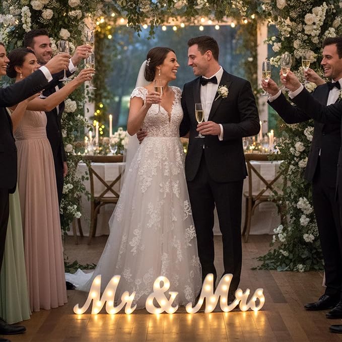 31in Light Up Mr & Mrs Sign White Wooden Letters Wedding Table Decor | Light Up Wooden Letters, Wedding Table Decor, Marquee Sign, Engagement Decor, Anniversary Display, Reception Centerpiece