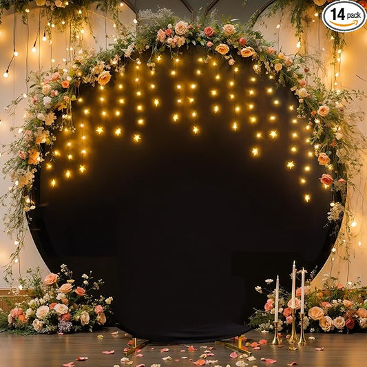 6.6 FT Black Round Backdrop Cover with Lights String for Circle Arch Stand Circle Backdrop Covers with LED Fairy Lights for Wedding Arch Baby Shower Birthday Party Photo Shoot Photography Background