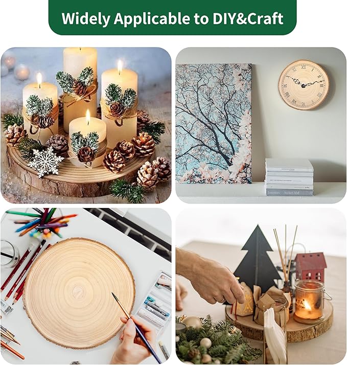 6 Pack Round Wood Slices for Centerpieces, 10-12 Inch Rustic Wood Slices for Crafts, Unfinished Wooden Circle with Tree Bark for Tables Sign Crafts DIY Project Decorations