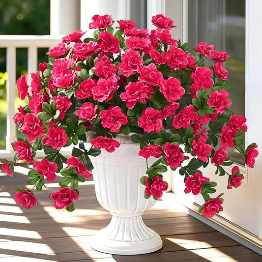 Dolicer Artificial Flowers for Outdoors, 2 Bundles UV Resistant Fake Red Artificial Outdoor Plants Look Real for Outside Front Faux Door Porch Patio Balcony Decor