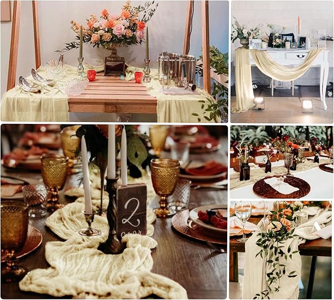 8 Pack Ivory Cheesecloth Table Runner 10Ft Gauze Cheese Cloth Table Runner 35x 120Inch Romantic Boho Table Runners for Wedding Birthday Party Bridal Baby Shower Engagement Anniversary Table Decoration
