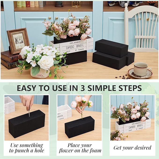 Lallisa 8 Pcs Reusable Floral Foam Blocks Water Weather Resistant Dry Floral Foam for Artificial Flower Arrangements Outdoor Flower Boxes Hanging Planters Wedding Home Decor (7.8 x 3.5 x 2.4,Black)