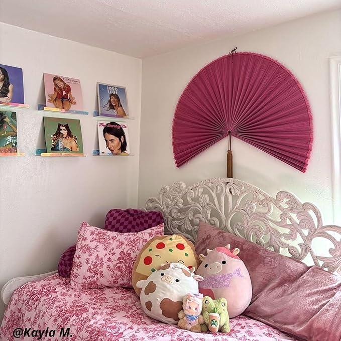ChumDecor Fan Wall Decor,Japanese Wall Fan Decor,Large Bamboo Fan Wall Art for Boho Hanging Headboard,Decorative Folding Fan for Over Bed Decorations,Large Wall Dcor (Pink, 60 inch)