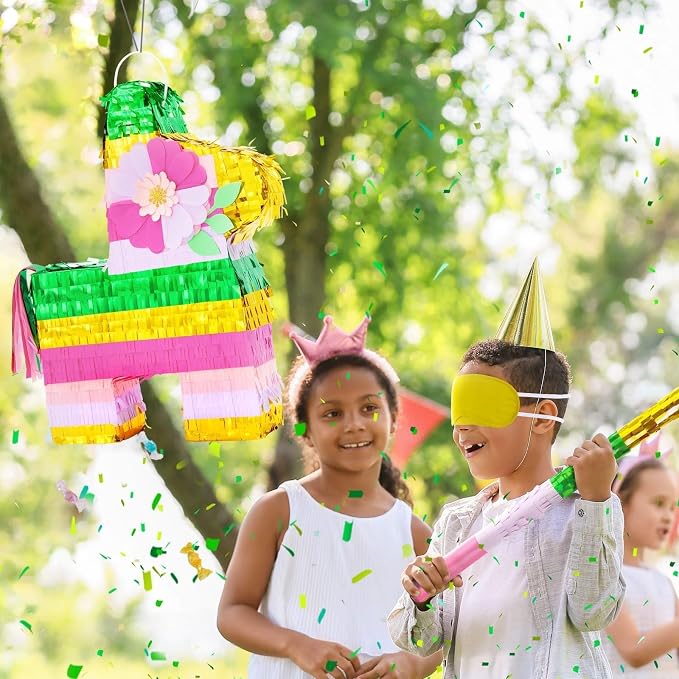 WERNNSAI 16.5" Tropical Hawaii Piñata - Rainbow Donkey Piñata with Blindfold Bat for Mexican Piñata Fiesta Party Decorations Luau Event Birthday Hawaiian Party Supplies Mexican Theme Carnivals