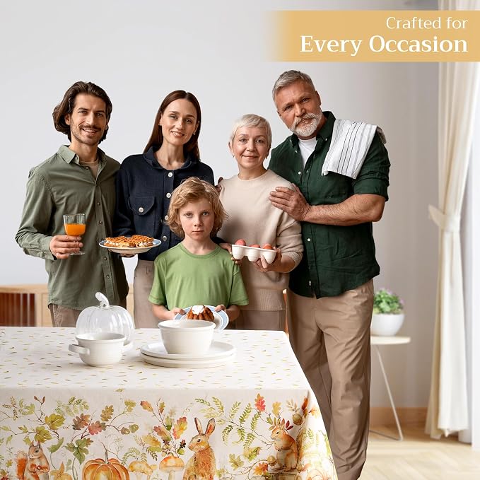 Maison d' Hermine Table Cloth Rectangle Table 100% Cotton 70 x 140 Inches Fall Tablecloth Reusable Everyday Use for Thanksgiving Christmas Decorations Dining Farmhouse Party (Pumpkin Passion)