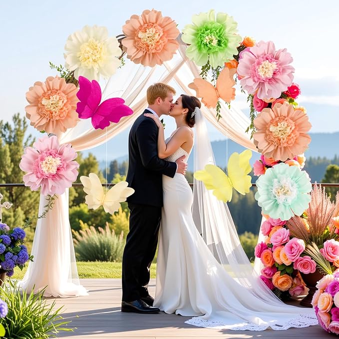 SUNBEAUTY Giant Paper Flowers Large Hanging Butterfly Decorations 10‘’ 17‘’ 3D Paper Butterfly Pastel Tissue Paper Flower Decorations for Girls Women Birthday Spring Garden Garden Wedding Party Decor
