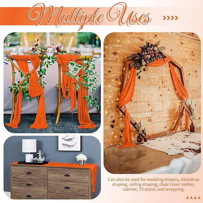 8 Pack Orange Table Runner 10FT Cheesecloth Table Runner Boho Gauze Table Runners Long Rustic Sheer Fabric Table Runners for Wedding Party Bridal Shower Farmhouse & Home Decor