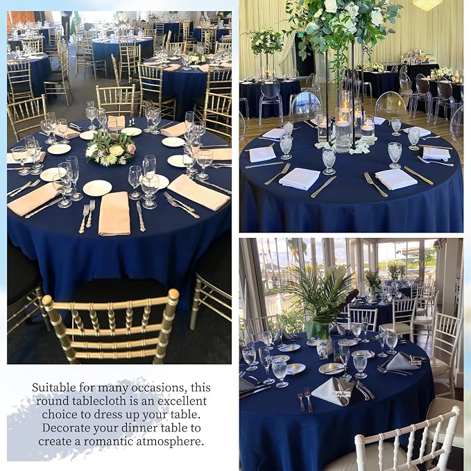 10 Pack Navy Blue Round Tablecloth 120 Inch, Waterproof Polyester Fabric Table Cloth for Round Tables, Stain Wrinkle Resistant Tablecloths Washable Table Cover for Wedding Dining Party Banquet