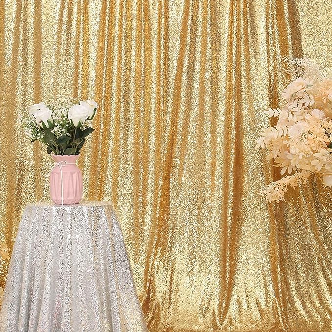 Gold Sequin Backdrop,5FT x 7FT Sequin Photography Backdrop Curtain for Party Decoration