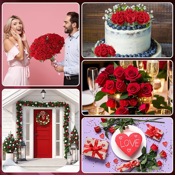 90 Pcs Red Velvet Rose Artificial Flowers, 51cm Silk Wedding Fake Silk Roses Florals for Centerpieces DIY Bouquet Party Arrangement Bridal Home Decor