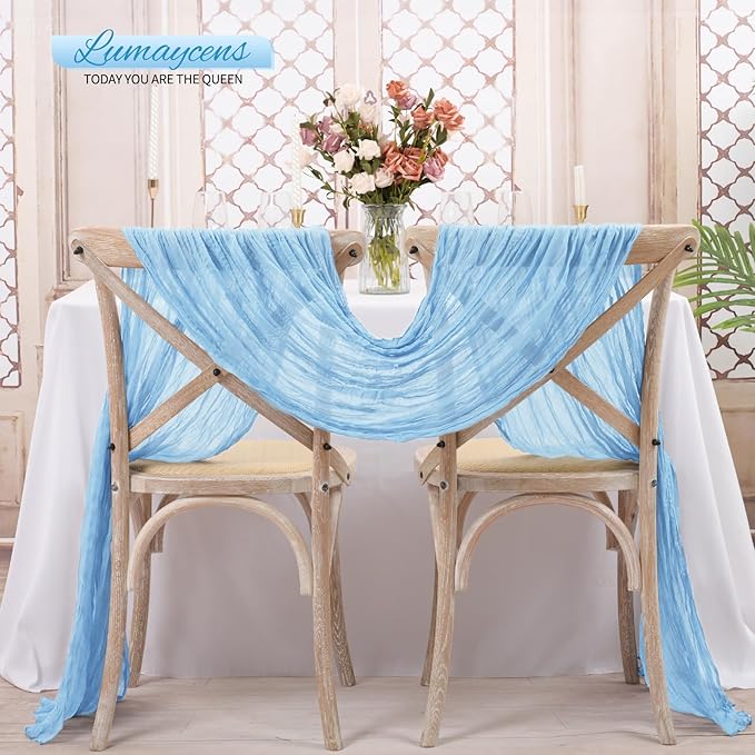 20 Pack Light Blue Cheesecloth Table Runner 120 Inch 10FT Rustic Boho Gauze Cheese Cloth Table Runner for Wedding Party Baby Shower Thanksgiving Christmas Decoration
