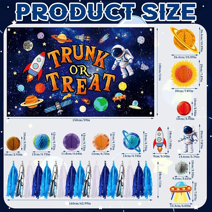 Fanfanwin 33 Pcs Halloween Space Trunk or Treat Car Decoration Kit for SUV Solar Universe Party Favors Decorplanet Lanterns Rocket Astronaut Spaceship Balloon for SUV Garage Archway Indoor Outdoor