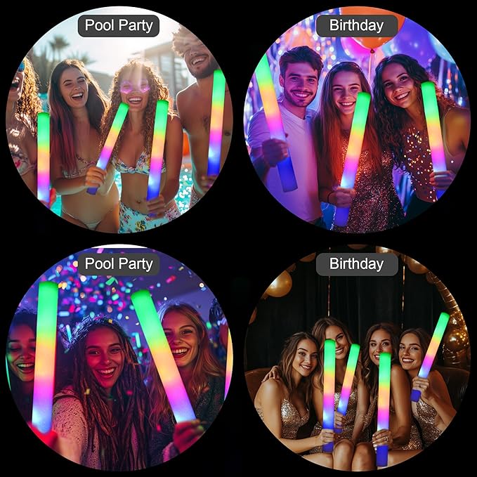 68 Pcs LED Foam Glow Sticks Bulk,Glow in The Dark Party Supplies，Foam Light Up Sticks 3 Modes of Color Flashing for Birthday,Wedding,Raves,Carnival,Halloween Christmas,New Year,Concert