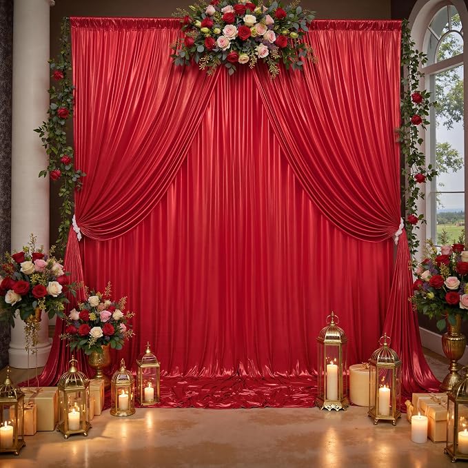 20x10ft Thick Red Glitter Backdrop Curtain Panels for Parties, Wrinkle Free Sequin Sparking Photo Backdrop Drapes, 4 Panels 5x10ft Shimmer Back Drop Cloth for Wedding Birthday Photography