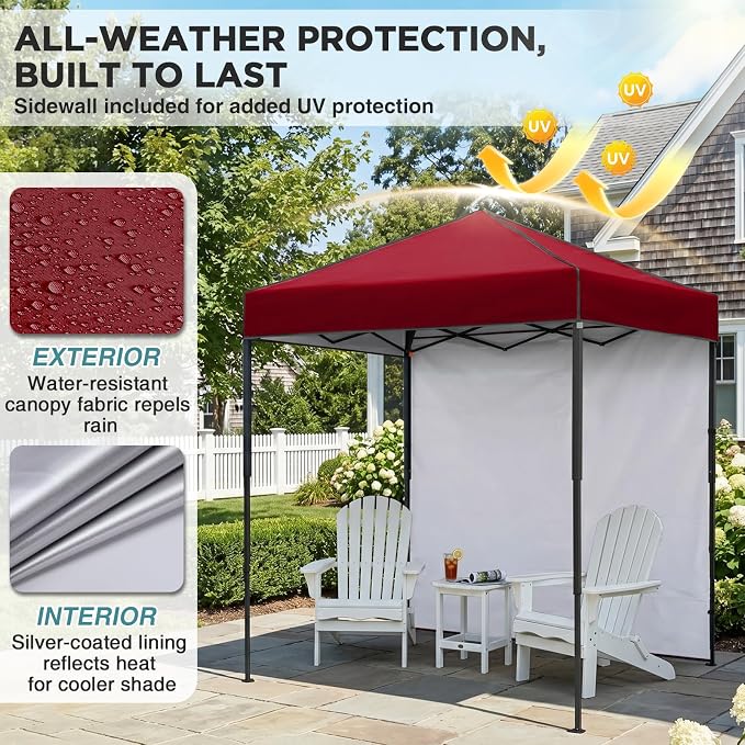 EAGLE PEAK 6x4 Instant Pop Up Canopy Tent with 1 Side Wall Panel, Straight Leg Sun Shelter, Portable Canopy with Carry Bag for Camping, Beach & Sports, Burgundy