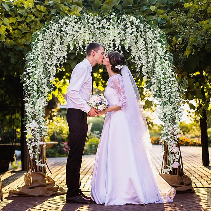 JUSTOYOU 3PCS 7FT 12 Stem Artificial Wisteria Vine Garland Fake Flower Wisteria Garlands for Outdoor Indoor Wedding Wall Bedroom Decoration(White)