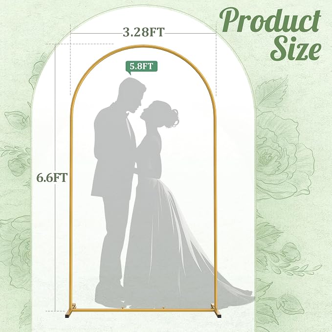 6.6FT Arch Backdrop Stand, Metal Gold Wedding Arch Frame, Balloon Arch Stand for Wedding, Birthday, Ceremony, Baby Shower, Party Decor
