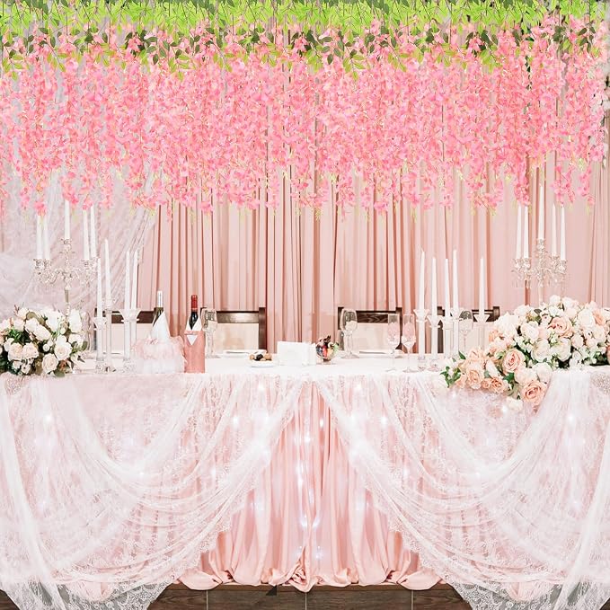 BLEUM CADE 36Pcs Deep Pink Fake Wisteria Hanging Flowers, 3.6Ft/Pcs Artificial Wisteria Garland, Hanging Flowers for Wedding Party Home Backdrop Wall Decoration