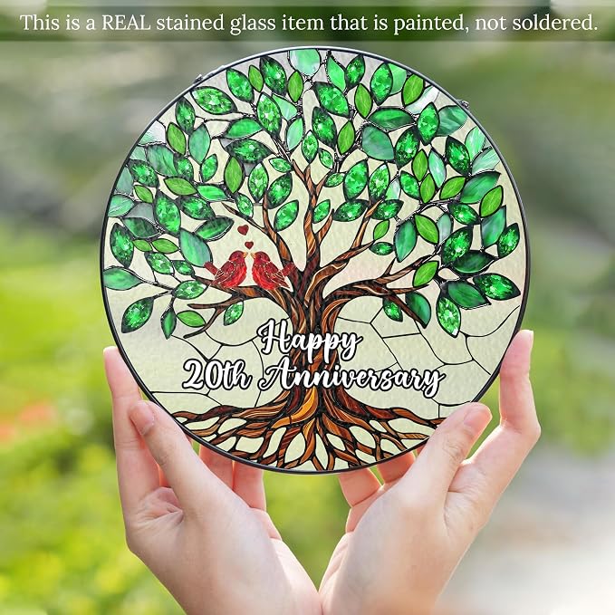 20th Wedding Anniversary Stained Glass Suncatcher, Anniversary Wedding Gift, 20th Anniversary Marriage Gifts for Couples, Wife, Husband or Parents, 20 Year Marriage Celebration