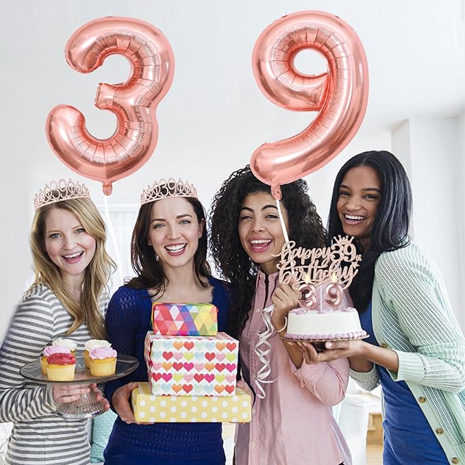 39th Birthday Decorations for Women, Including 39th Birthday Sash and Tiara, Cake Topper and Candles, Number Balloons, 39 Year Old Gifts for Women