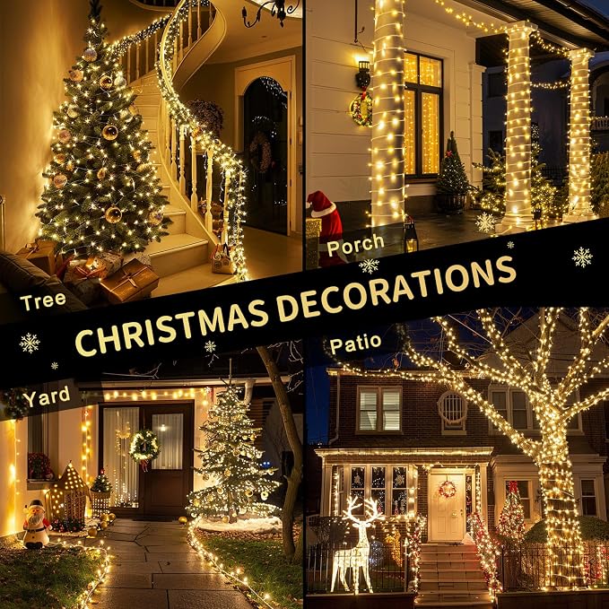JMEXSUSS 200 LED String Lights Indoor Outdoor Clear Wire, Connectable Warm White Christmas String Lights for Bedroom, 66 Ft Twinkle Fairy Light Plug in for Wedding Home Tree Yard Patio Classroom Decor