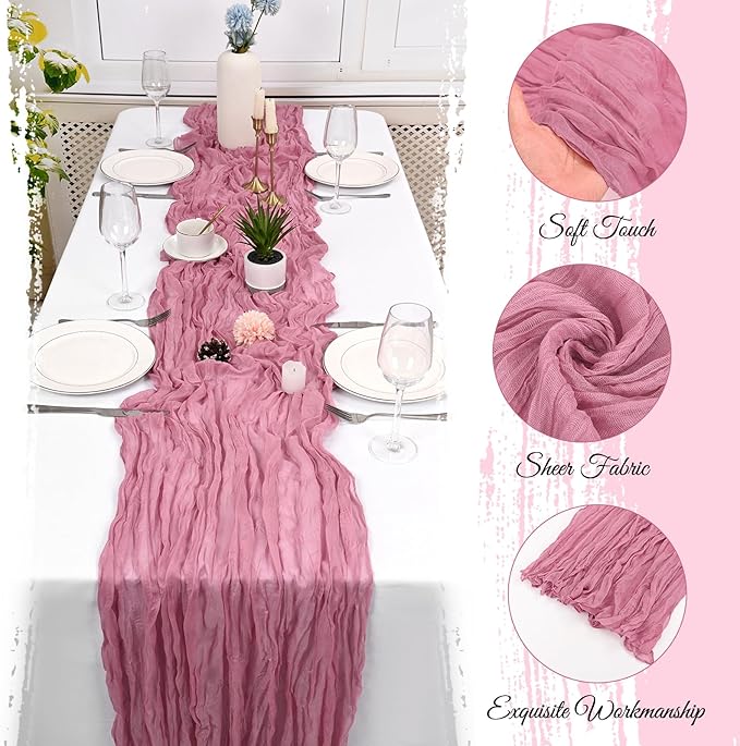 25 Pack Dusty Rose Cheesecloth Table Runner 17 x 108 Inch Fall Thanksgiving Boho Rustic Farmhouse Gauze Cheese Cloth Runner for Wedding Party Baby Shower Home Decor Holiday Decorations