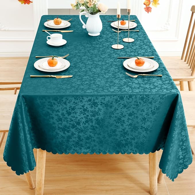 Smiry Rectangle Table Cloth, Waterproof Heavy Duty Vinyl Tablecloths, Wipeable Washable Table Cover for Kitchen, Dining (Emerald Green, 60" X 126")
