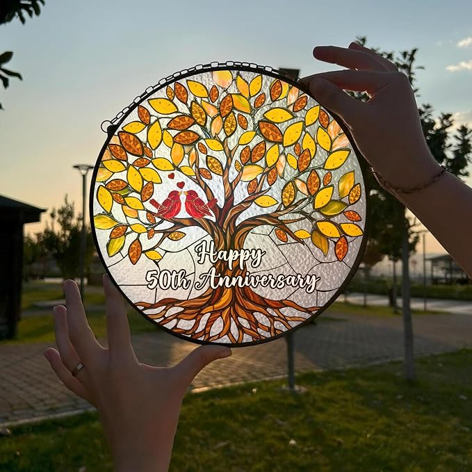 50th Wedding Anniversary Stained Glass Suncatcher, Golden Anniversary Wedding Gift, 50th Anniversary Marriage Gifts for Couples, Wife, Husband or Parents, 50 Year Marriage Celebration