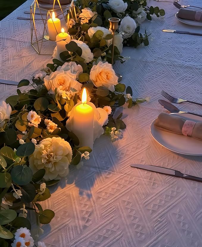 5.9FT Artificial Eucalyptus Garland with Flowers (Roses, Peonies, Daisies); Artificial Flower Garland for Weddings, Backdrops. Artificial Rose Vine For Home Decor, Table Decor, Door & Hanging Decor.